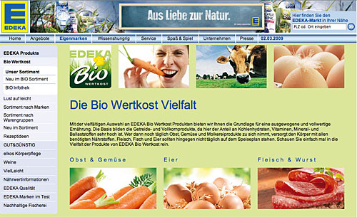 Edeka-Website mit Bio-Informationen