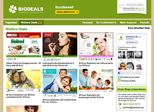Bio-Schnäppchen bei biodeals.de