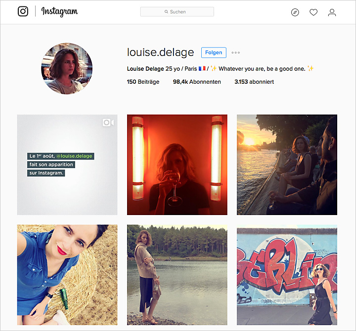Der Instagram-Fake-Account der Louise Delage.