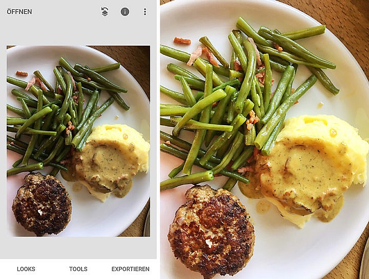Bildbearbeitung von Food-Fotos funktioniert auch gut auf dem Smartphone hier mit Snapseed. 