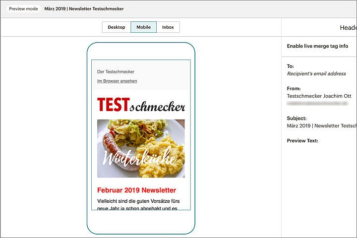 Food-Blog Newsletter: Gut aussehen sollte er vor allem auch auf Smartphones. 