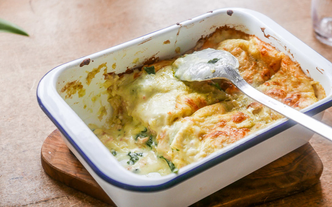 Lachs-Lasagne mit Spinat und Meerrettich