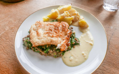 Kabeljau auf Spinat-Linsen mit Meerrettichsauce